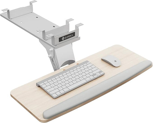 EUREKA ERGONOMIC Keyboard Tray Height Adjustable, Swivel Tilt Computer Keyboard Drawer Under Desk, 25x9.13'' Sliding Keyboard & Mouse Platform with Mouse Pad for Typing, Maple