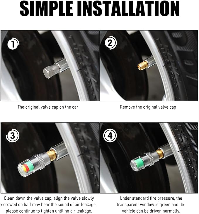 Yourkar 4 PCS Tire Pressure Monitor Valve Stem Caps, 2.4Bar 36PSI Car Tire - Image 6