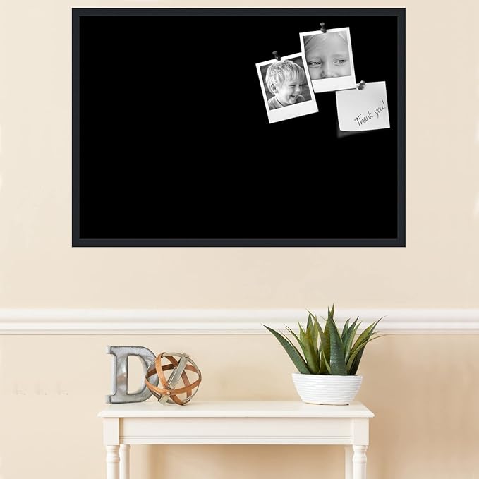 PinPix 40x28 Inch Cork Bulletin Board. This Decorative Framed Pin Board Comes with Solid Black Design and a Satin Black Frame. Ideal for Home Office Decor or Message Board (PinPix-622)