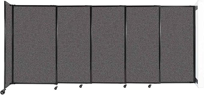 Wall-Mounted Sliding StraightWall Room Divider | Adjustable Widths | Locking Wheels | Room Separator | Up to 11'3" Wide x 5' Tall Charcoal Gray Fabric Panels