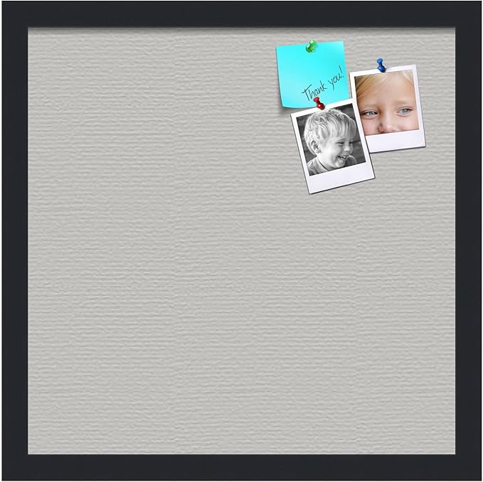 PinPix 16x16 Inch Cork Bulletin Board. This Decorative Framed Pin Board Comes with Light Stone Design and a Satin Black Frame. Ideal for Home Office Decor or Message Board (PinPix-1809)