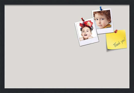 PinPix 27x18 Inch Cork Bulletin Board. This Decorative Framed Pin Board Comes with Light Stone Design and a Satin Black Frame. Ideal for Home Office Decor or Message Board (PinPix-1809)