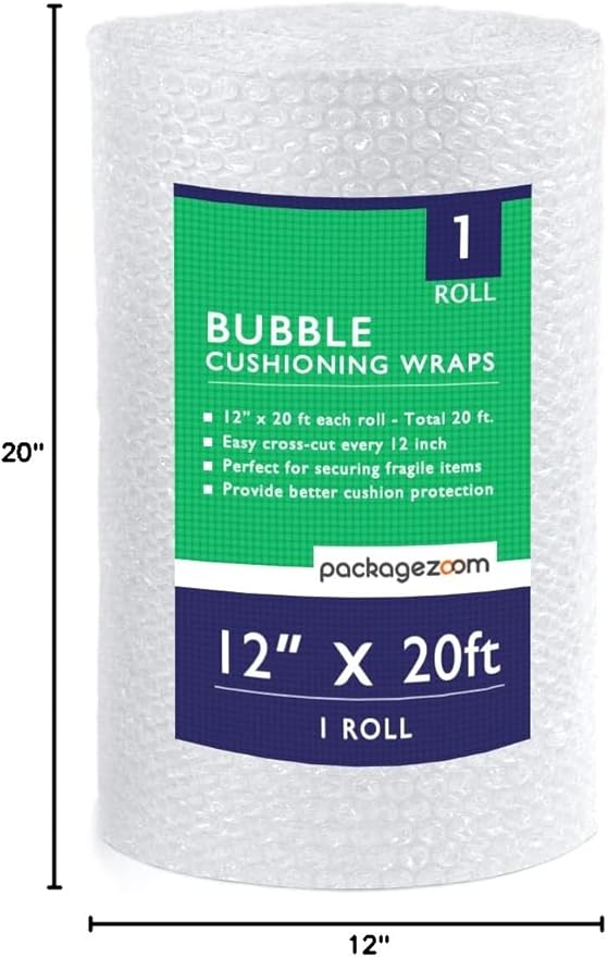 12 inch x 20 ft Bubble Cushioning Wrap, Perforated Every 12" Protective Packing Moving & Shipping Supplies for Boxes & Fragile Items