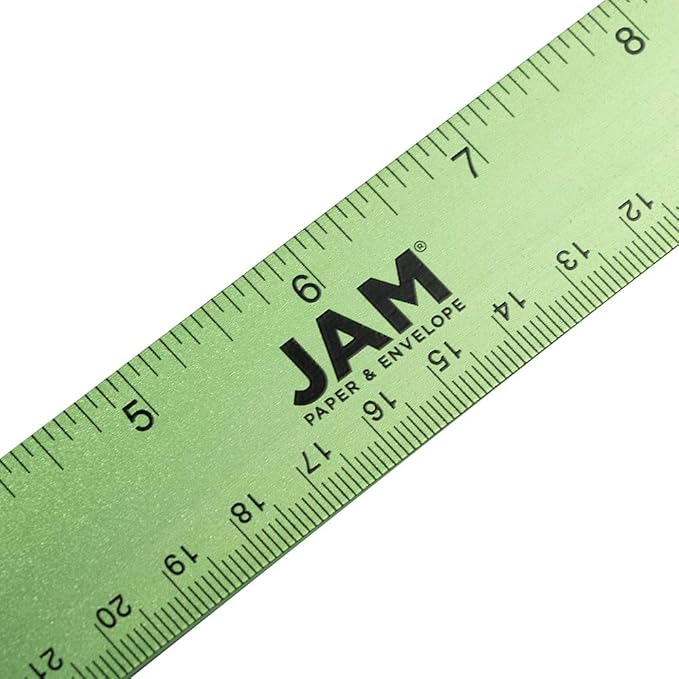 JAM PAPER Strong Aluminum Ruler - 12 Inch - Metal Ruler with Non-Skid Cork Backing - Lime Green - Sold Individually