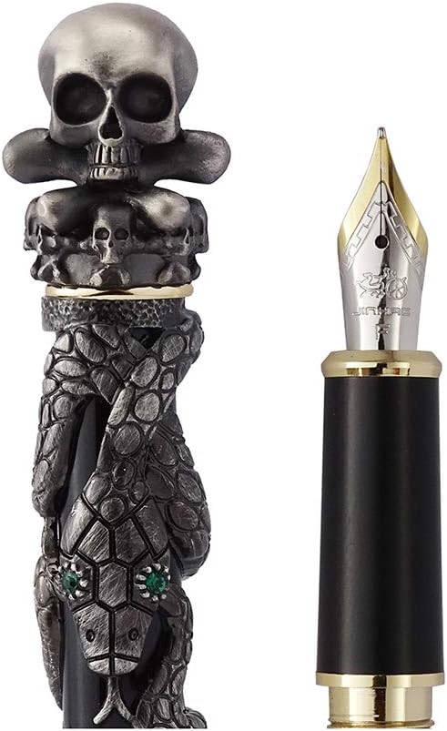 Jinhao Black Snake Fountain Pen Fine Nib with Skull Head Solid Metal