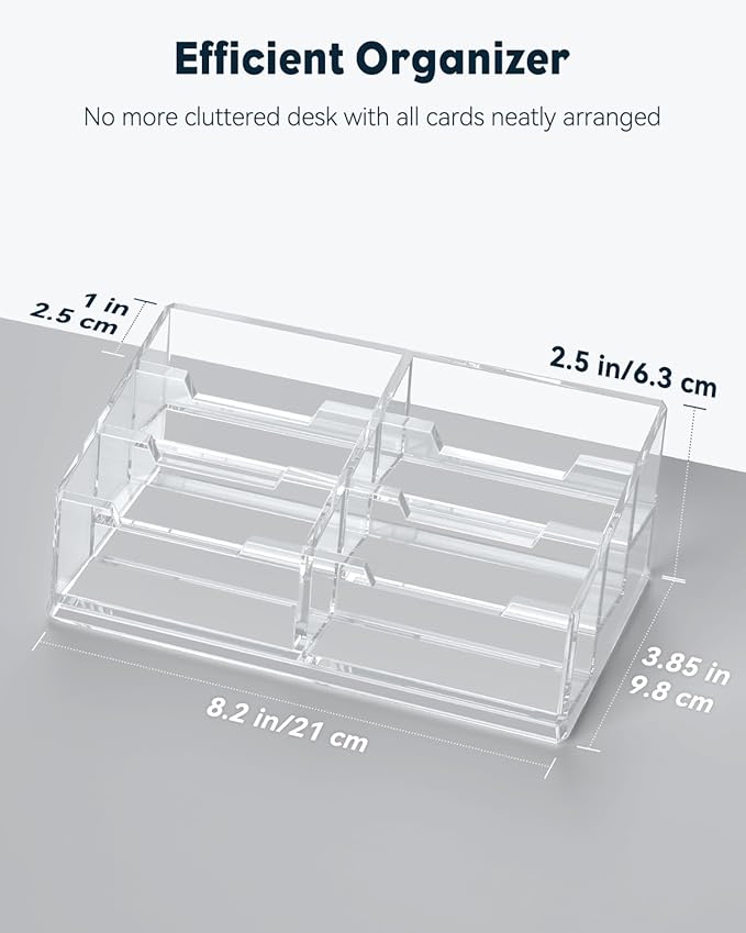 Uniclife Acrylic Business Card Holder for Desk 6 Slots Clear Business Card Display Stand for Men & Women Desktop Business Card Organizer Card Stand for Office Home Exhibition, 360 Card Capacity