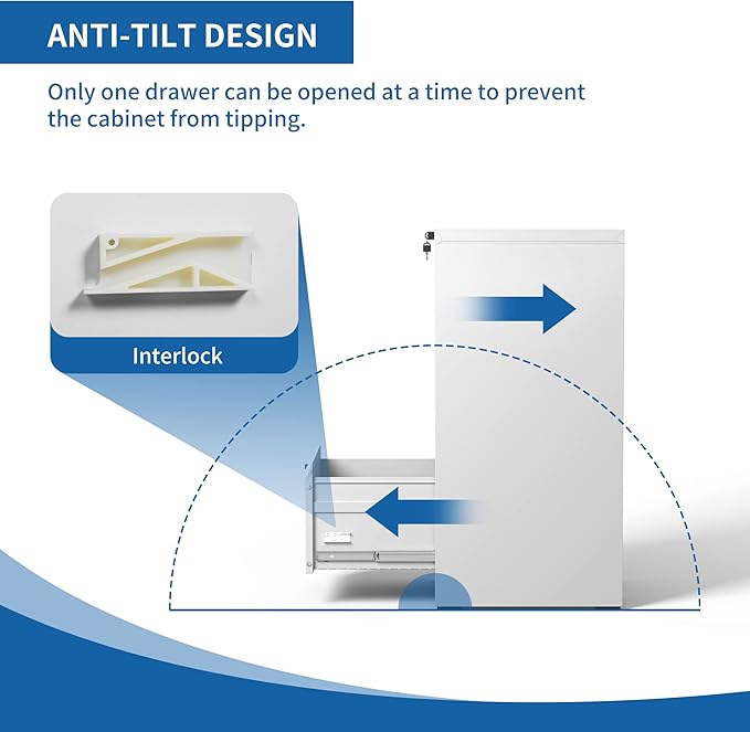3 Drawer File Cabinet with Lock, Vertical Filing Cabinets for Home Office, Locking File Cabinet Hanging Files for A4/ Legal/Letter, Require Assembly, White