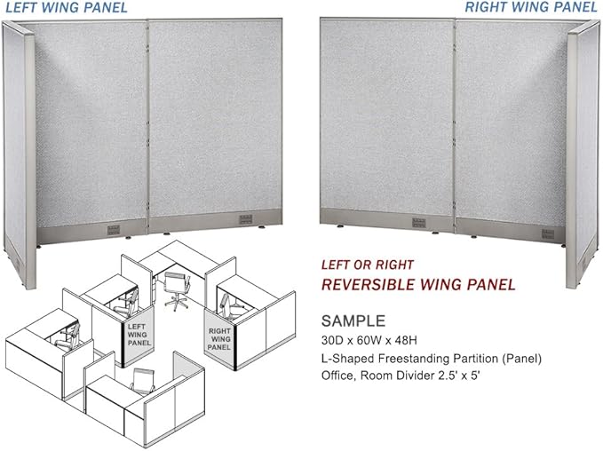 GOF Freestanding L Shaped Office Partition, Large Fabric Room Divider Panel, 30" D x 60" W x 60" H