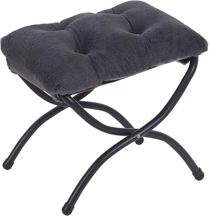 LITA Folding Upholstered Footrest Stool, Modern Small Portable Accent Ottoman with Detachable Thick Cotton Cushion Padded Sofa Stool with Metal Frame for Lazy Chair, Living Room & Bedroom