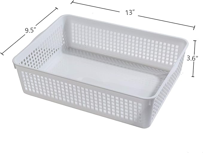 A4 Size Plastic Paper Storage Trays,Desktop File Organizer Baskets,6-Packs (White)