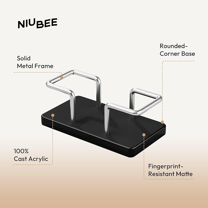 NIUBEE Acrylic Business Card Holder: Metal Business Card Display Stand for Desk - Frosted Name Card Organizer for Office, Reception, Desktop (Silver) - 2pack