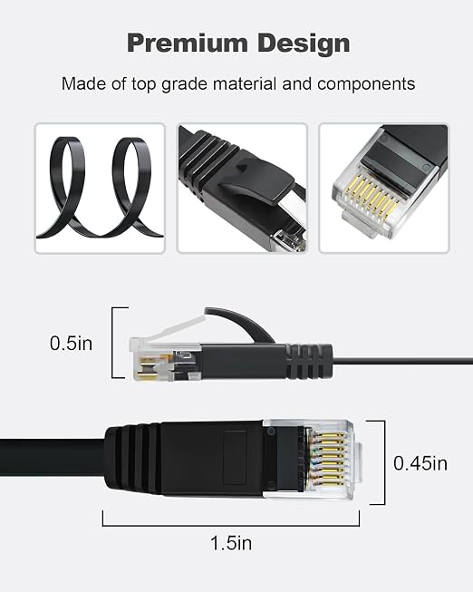 Yauhody CAT 6 Ethernet Cable 25ft Black, High Speed Solid Flat CAT6 Gigabit - Image 7