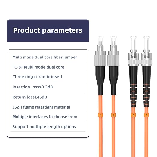 OM1 Fiber Patch Cable, FC/UPC to ST/UPC, 3M/9.8FT Multimode Duplex 62.5/125µm - Image 3