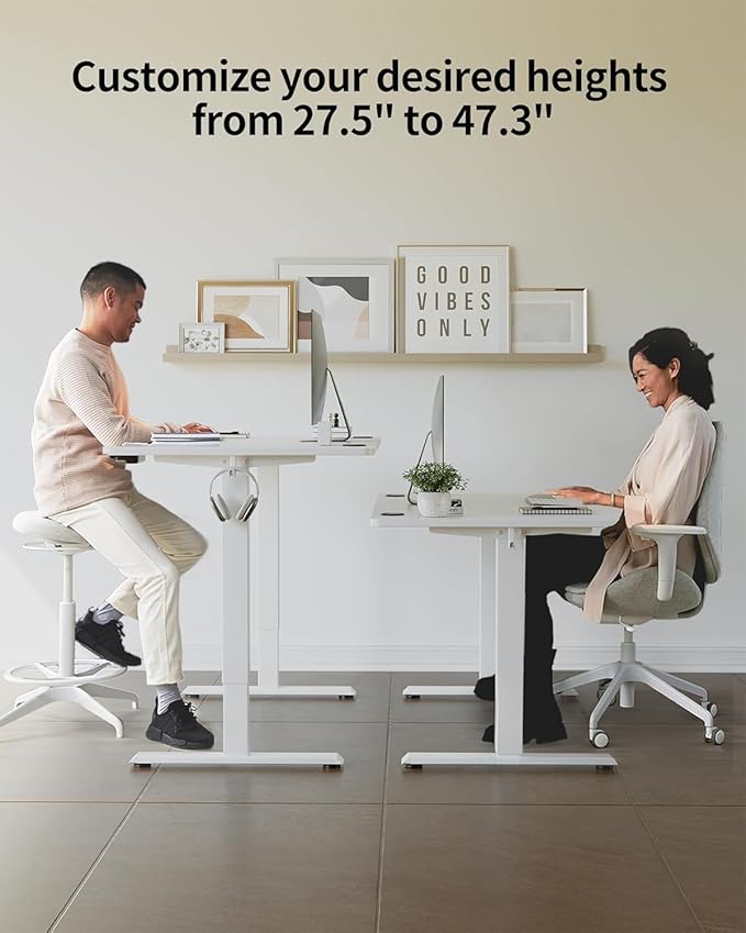 FEZIBO One-Piece Standing Desk Adjustable Height Stand up Home Office Desk, 55x24 Inch Electric Standing Computer Desk, with 4 Memory Presets, Fixable casters, White
