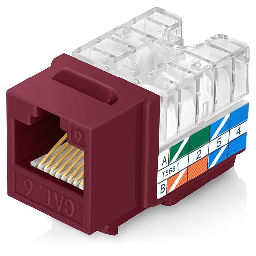 Everest 90° Angled RJ45 Cat6 Keystone Jacks 10-Pack in Red by EverestMediaSolutions
