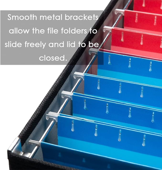 PRANDOM File Organizer Box - Set of 2 Collapsible Decorative Linen Filing Storage Hanging File Folders with Lids Office Cabinet Letter/Legal Size Black (17x14x11.2 inch)