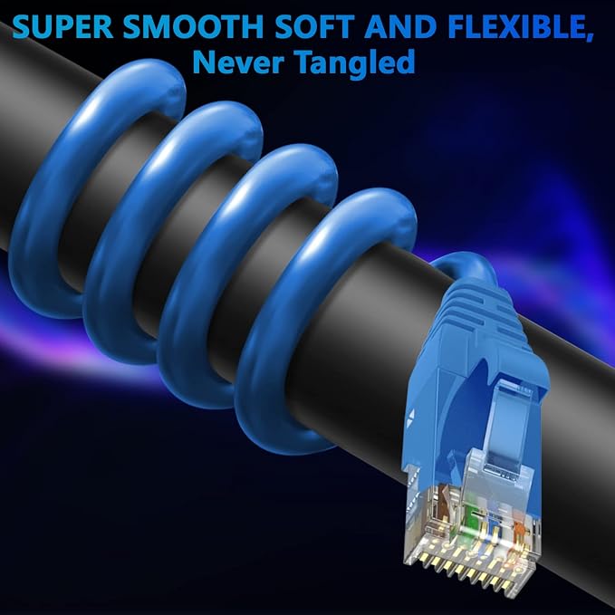 Adoreen Cat 6 Ethernet Cable 300 Ft-Blue, Outdoor & Indoor Snagless Long Round - Image 2
