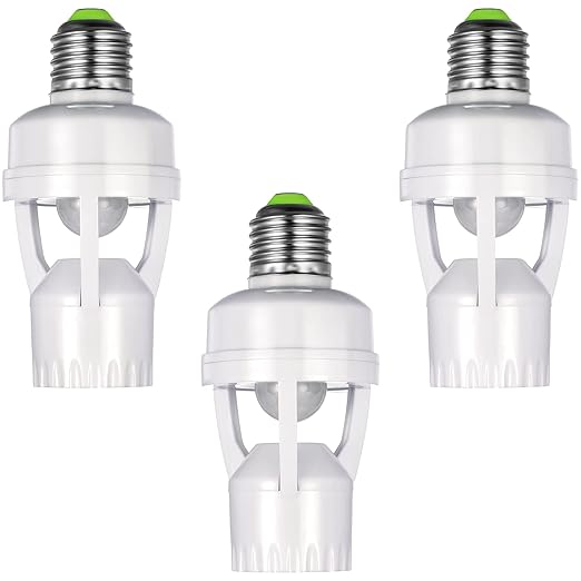Hortsun 3 Pcs Motion Sensor Light Socket Smart Screw in Light Bulb Outlet by Hortsun