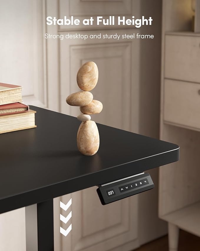 FEZIBO One-Piece Standing Desk Adjustable Height Stand up Home Office Desk, 32x24 Inch Electric Standing Computer Desk, with 4 Memory Presets, Fixable casters, Black