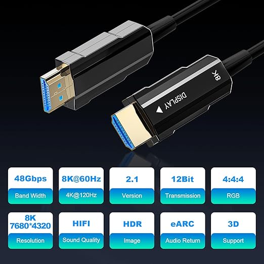 8K HDMI 2.1 Cable 3.3ft, Fiber Optic HDMI Cable, Ultra High Speed Thin HDMI Cord - Image 2