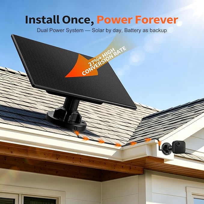 Solar Panel for Blink Camera, Never Lose Power Built-in 4000m Battery Solar - Image 2
