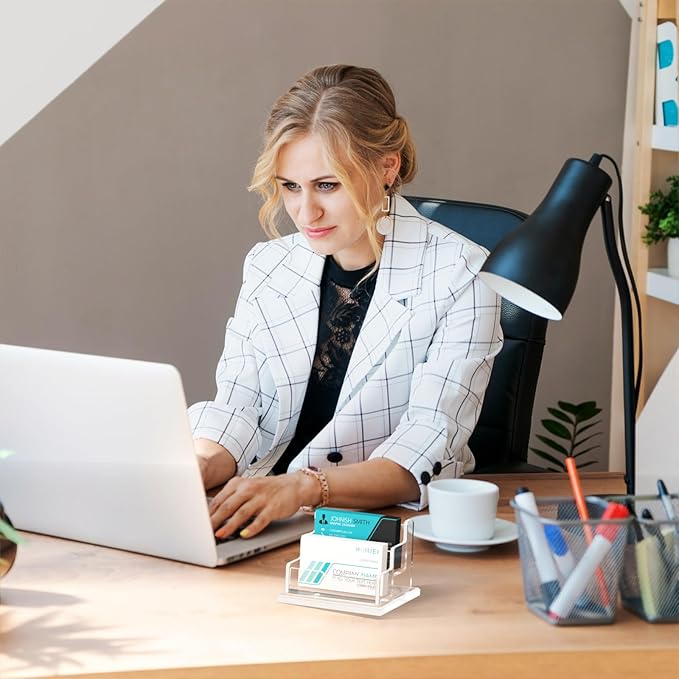 HIIMIEI Acrylic Business Card Display, Multiple Card Holder for Office, Home, Restaurant - 2 Slot, 2 Tier