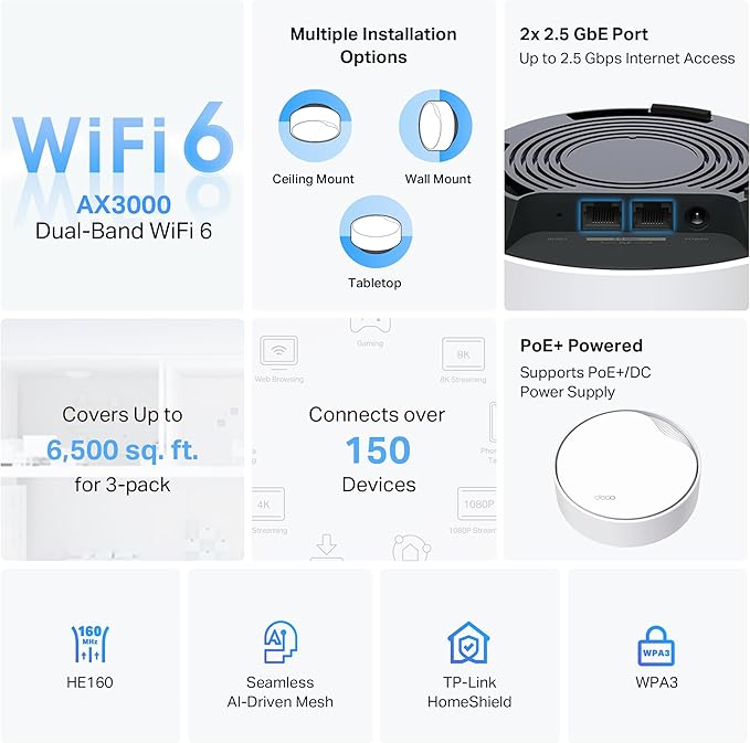 TP-Link Deco X50 AX3000 Mesh WiFi System – Ceiling/Wall-Mountable WiFi 6 Mesh - Image 3