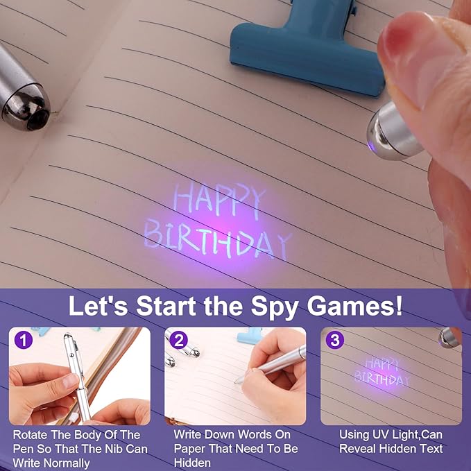 Invisible Ink Pen 30 Pcs Spy Pen with UV Light Magic Marker Pens for Secret Message and Birthday Party, Writing Secret Message for Halloween Christmas Party Bag Gift, with 30 Replaceable Pen Refills