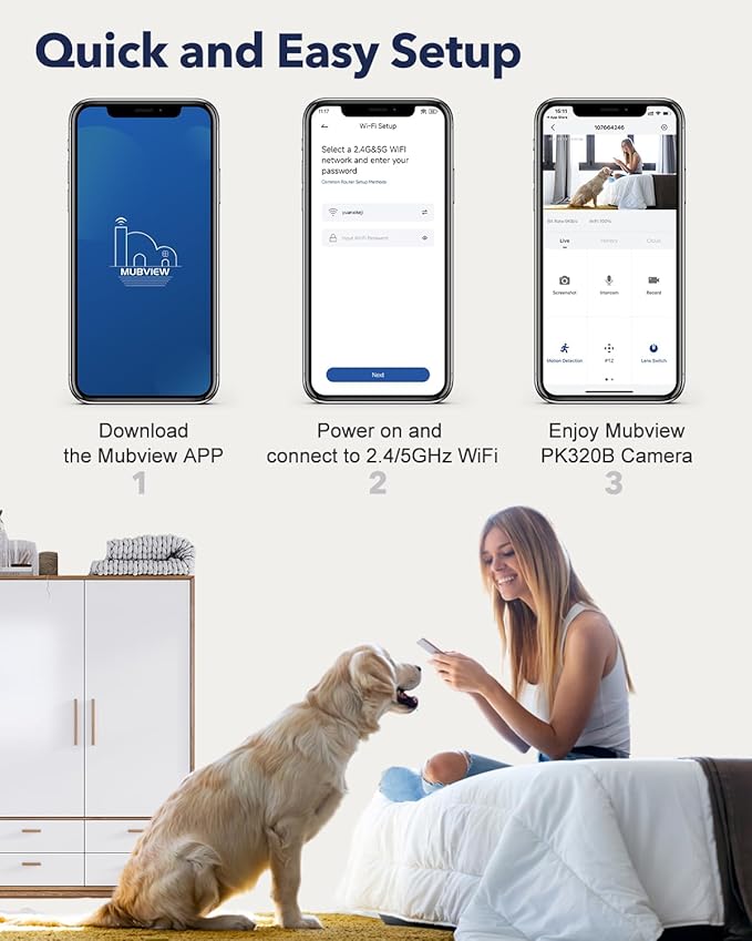 MUBVIEW Cameras for Home Security, Indoor Security Camera, 2.4/5GHz WiFi Wired - Image 7