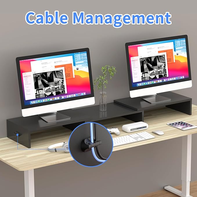 Pholiten Dual Monitor Stand Riser for 2 Monitors，Desktop Monitor Stand with Adjustable Length and Swivel Angles, Extra Long Multifunctional Stand up to 48.2" fit Computer Laptop Printer Max 44 lbs