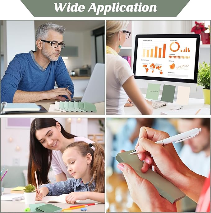 Fainne 60 Pads Sticky Notes Bulk 1.5 x 2 Inch Mini Self Stick Note Small Assorted Bright Colors Paper Memo for Office School Notebook Supplies 50 Sheets/pad (Simple Style,Green Series)