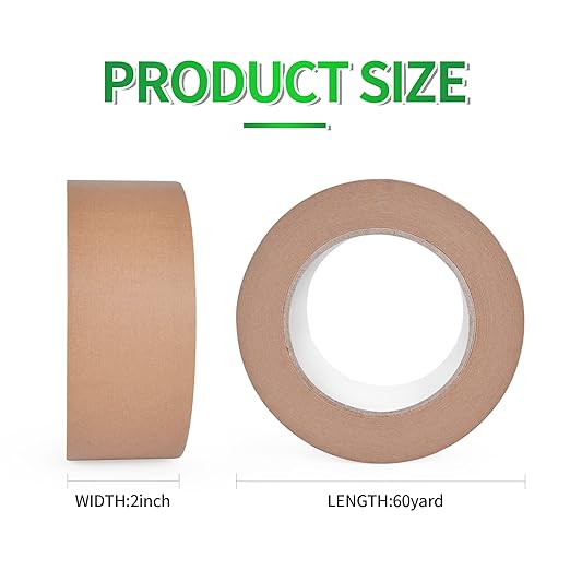 Eco-Friendly Kraft Paper Tape, Biodegradable Kraft Paper Tape, Recyclable Writable Packing Tape, Non-Coated Surface for Masking, Sealing, and Packaging Use, 2inch x 60yards, 36Rolls