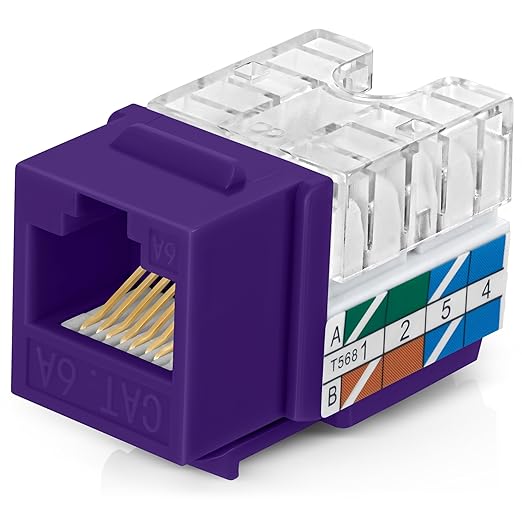 Everest 90° Angled RJ45 Cat6A Keystone Jacks 10-Pack in Purple by EverestMediaSolutions