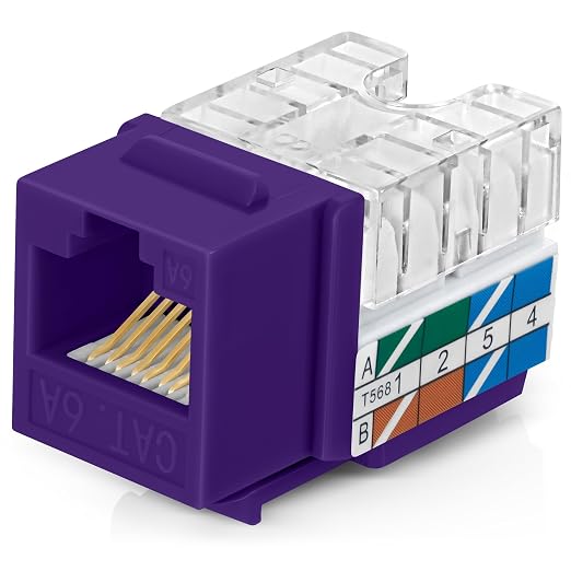 Everest 90° Angled RJ45 Cat6A Keystone Jacks 20-Pack in Purple by EverestMediaSolutions