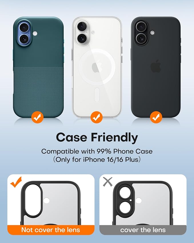 TAURI 2 Pack for iPhone 16/16 Plus Camera Lens Protector, Full Coverage - Image 3