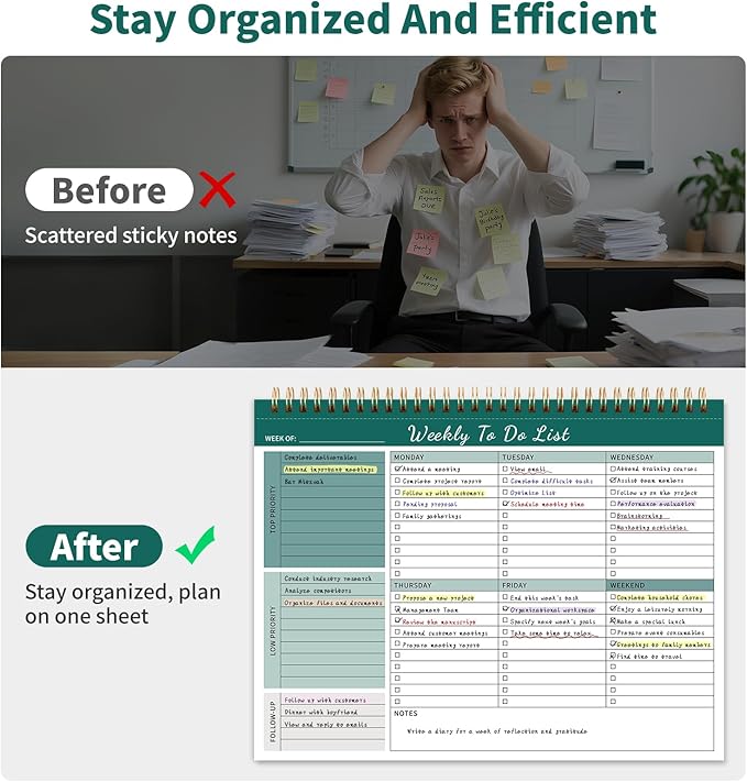 Weekly To Do List Notepad, 52 Undated Sheets （8.5"×11") Duplex-printed Weekly Planner Notepad For Work Home School Office Desk Accessories Supplies & Goal Setting Tasks - Green
