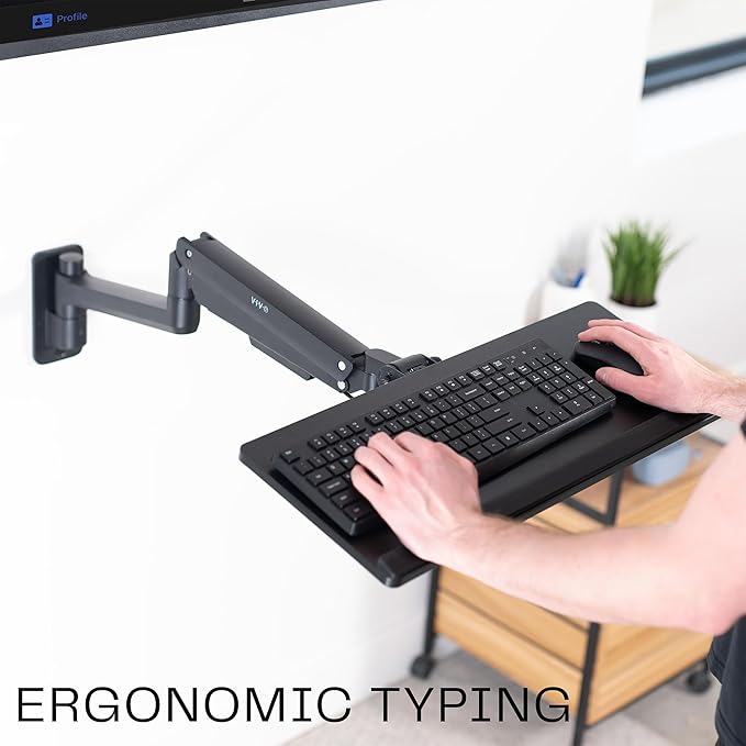 VIVO Sit-Stand 24 Inch Pneumatic Spring Keyboard and Mouse Tray Wall Mount, Counterbalance Height Adjustable Typing Platform, Ergonomic Tilt, Black, MOUNT-KB35C