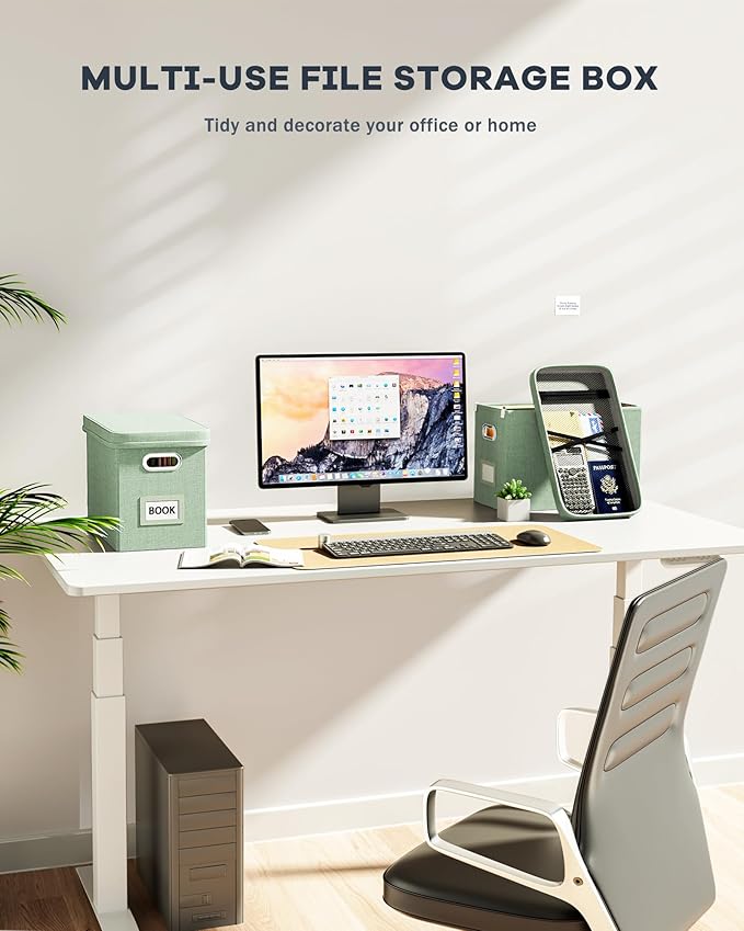 Oterri File Organizer Box with Lid, Hanging Filing File Box with Mesh Pocket, Document Organizer Box for Letter Files, Portable Storage Box(1 PCS, Green)