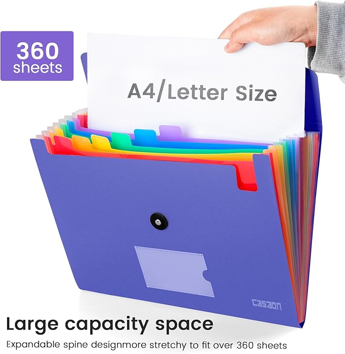 13 Pocket Expanding File Folder Accordian File Organizer, A4 Letter Size Paper Document Receipt Holder for School Office Supplies, Purple Blue