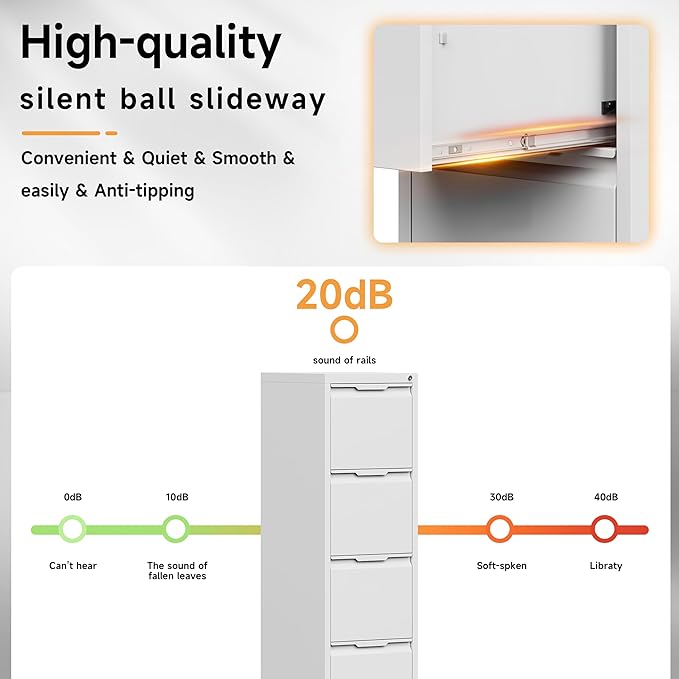 Bestoo 17.8" D Vertical File Cabinet, 4 Drawer Metal Filing Cabinets with Lock, Steel Filing Cabinet for Home Office, File Cabinet for Letter/Legal/A4/F4 Size, Easy Assemble (White)