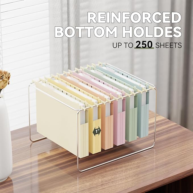 Plastic Hanging File Folders Letter Size,1 Inch Expansion,12 Pack Reinforced Heavy Duty Hanging Folders,File Cabinet Folders,Adjustable Tabs,Expandable Hanging File Folder,Morandi Color