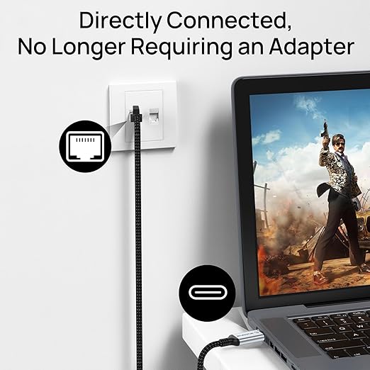 USB C to Ethernet Cable 15FT, Type C to RJ45 Nylon Cord, Gigabit Directly - Image 2