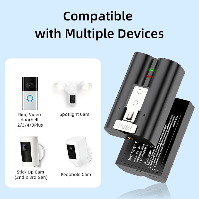 Doorbell Battery Chager Kit 2 Packs 6040mAh Ring Doorbell Replacement Battery - Image 2