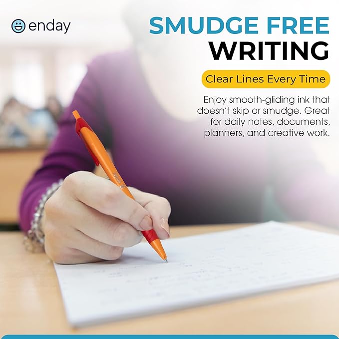 Enday Pens Bulk (75 Pack), Retractable Ball Point Pens Black Ink, Medium Point (1.0mm), Comfortable Grip, Smooth Writing Pens for School & Office