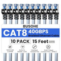 BUSOHE Cat 8 Ethernet Cable 15 FT 10 Pack, Nylon Braided High Speed Heavy Duty by BUSOHE