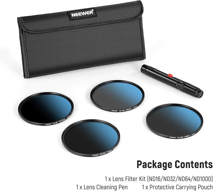 Neewer 49mm ND Lens Filter Set, ND16/ND32/ND64/ND1000, Lens Cleaning Pen - Image 8