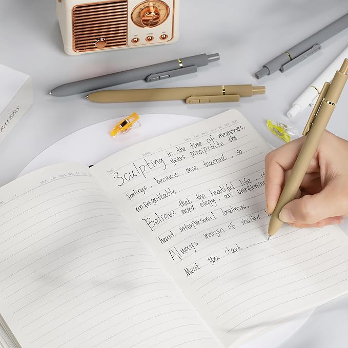 8Pcs Gel Pens with Black Ink, Fine Point Smooth Writing Pens, Quick-dry Gel Retractable Pens for Journaling Note Taking, Cute Office School Supplies for Adults Kids (0.7mm, Regular)