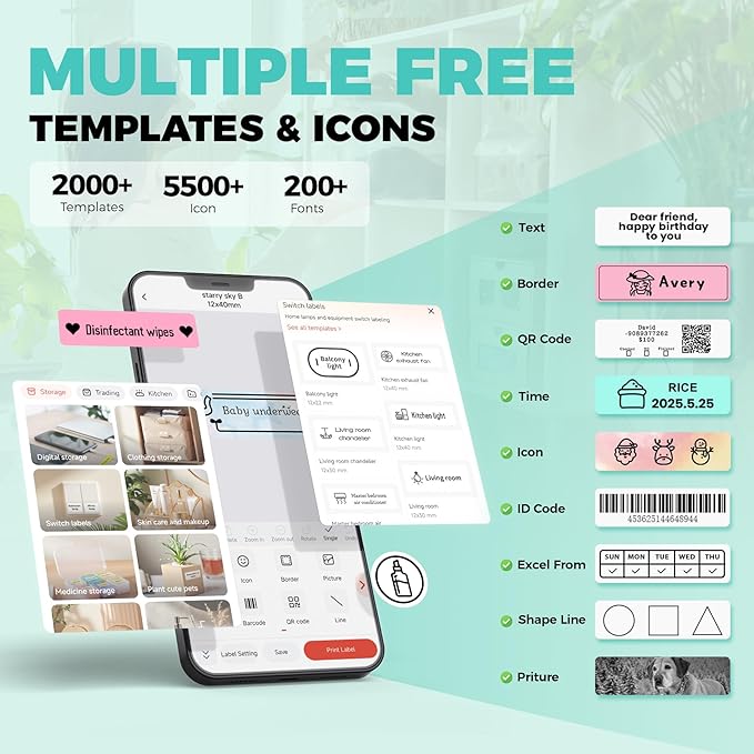 Label Maker, Bluetooth Label Makers Compatible with Phone, Label Maker Machine with Tape, Mini Label Maker for Family School, Label Machine with Lots of Style Templates Easy to Use