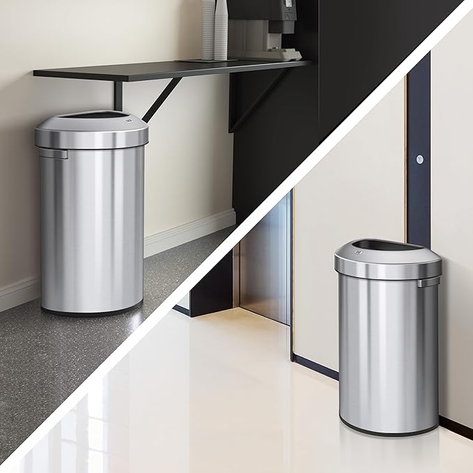 EKO Urban 21 Gallon Semi-Round Open Top Waste Bin, Stainless Steel Half Round Commercial Trash Can for Indoor and Outdoor, Extra Large Metal Garbage Bin for Home, Office, Restaurant, Restroom, 80L