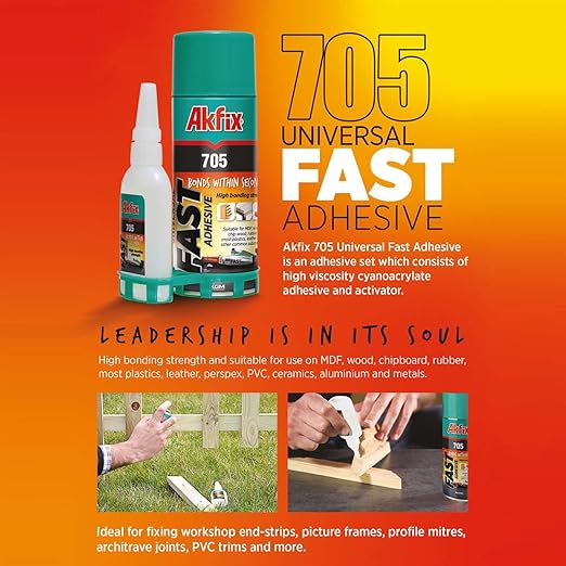 Akfix - GA055 705 Fast Adhesive CA Glue (0.7 oz.) with Activator (3.38 fl oz.) [Clear Super Glue Adhesive and Accelerator Spray]